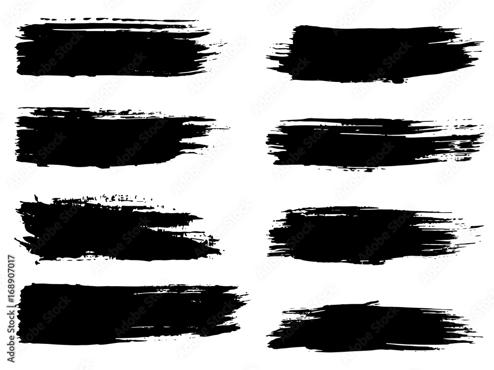 Vector collection of artistic grungy black paint hand made creative brush stroke set isolated on white background. A group of abstract grunge sketches for design education or graphic art decoration