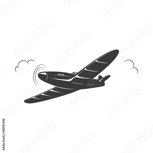 Retro style airplane on white background on white background. Design element for logo, label, emblem, sign. Vector illustration