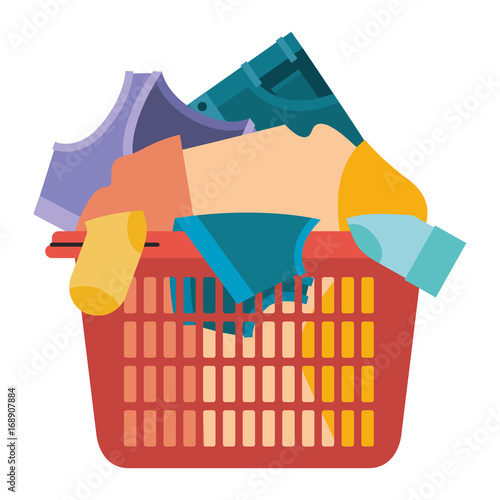 colorful silhouette of laundry basket with heap of clothes vector illustration