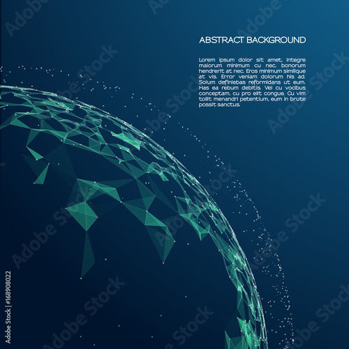 The Sphere consists of Points and Lines. Abstract Globe mesh. Vector illustration with colorful grid on dark background for business presentations. Futuristic Earth Globe. Intelligence artificial