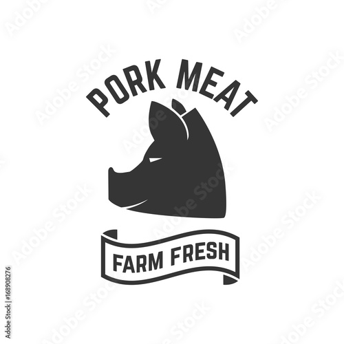Pork meat label on white background. Design element for logo, label, emblem, sign. Vector illustration