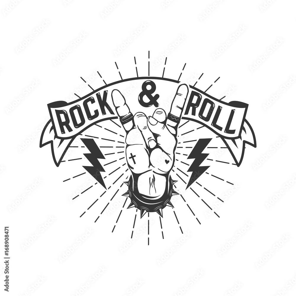Rock and roll sign. Design element for logo, label, emblem, sign. Vector illustration