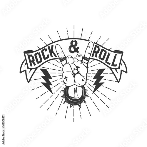 Rock and roll sign. Design element for logo, label, emblem, sign. Vector illustration