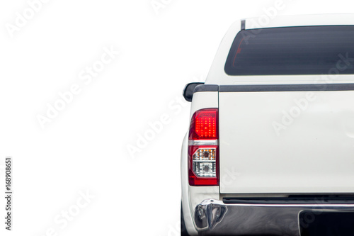 Back view of white truck with white background