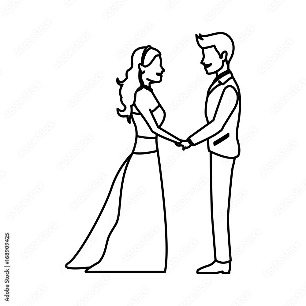 cute wedding couple holding hand lovely vector illustration