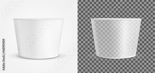 Transparent empty plastic container for ice cream or fast food. Packaging for sauce and snack