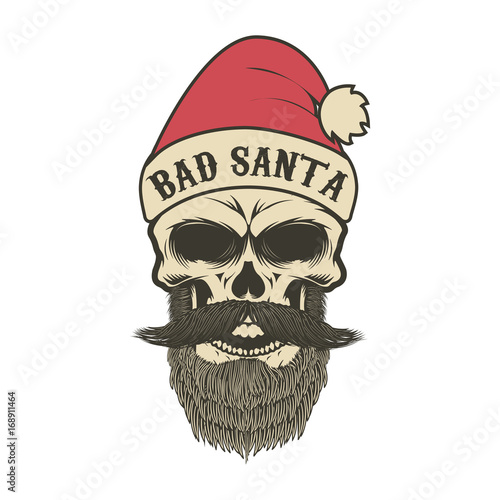Santa skull on white background on white background. Design element for logo, label, emblem, sign. Vector illustration