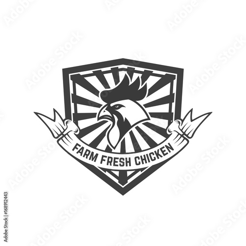 Fresh chicken meat emblem on white background. Design element for logo, label, emblem, sign. Vector illustration