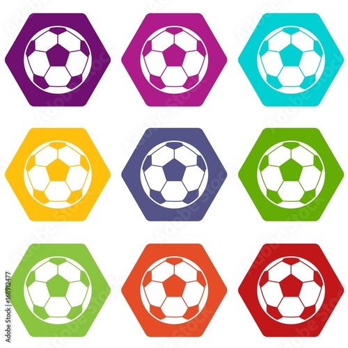 Football soccer ball icon set color hexahedron