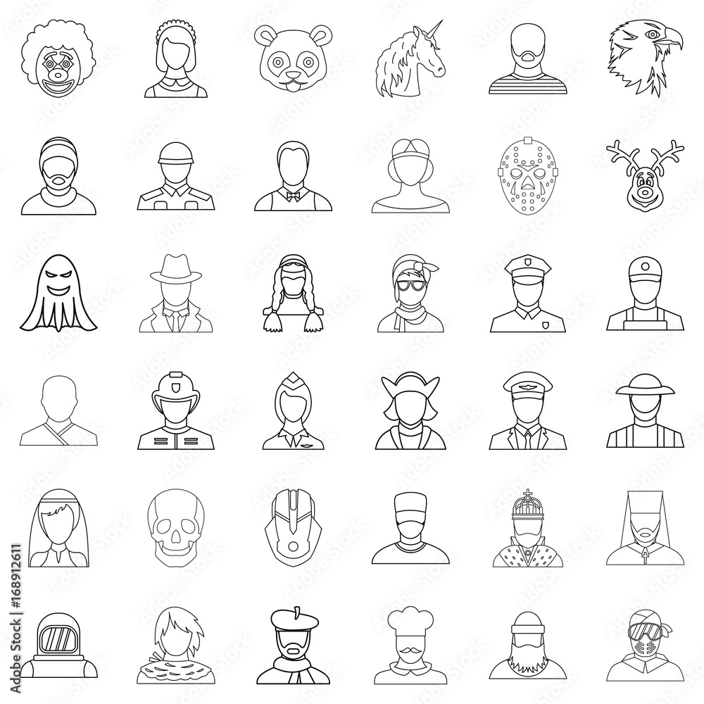 Face icons set, outline style Face icons set, outline style