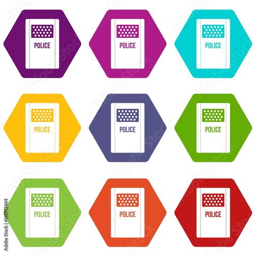 Riot shield icon set color hexahedron