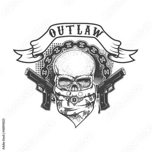 Gangster skull emblem on white background. Vector illustration