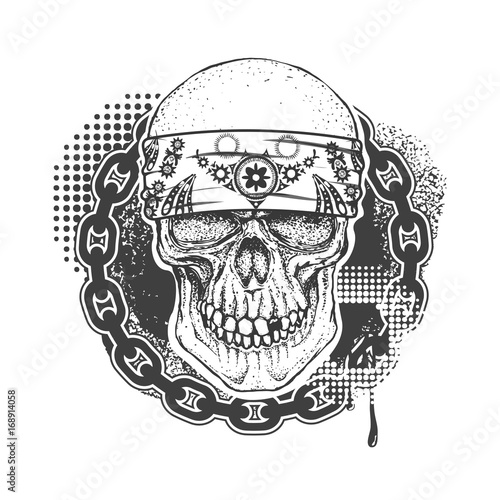 Gangster skull emblem on white background.  Vector illustration