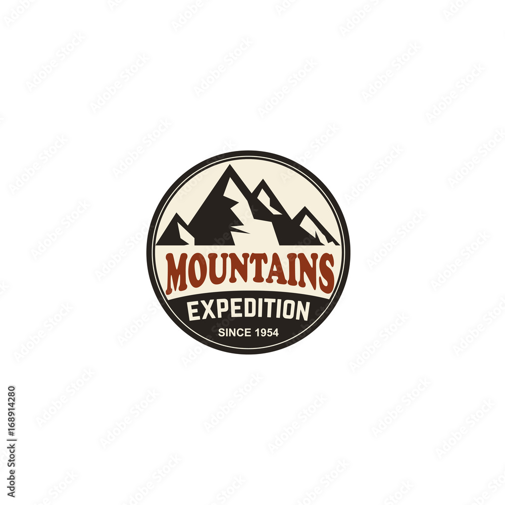 Mountain hiking emblem template. Design element for logo, label, emblem, sign. Vector illustration Mountain hiking emblem template. Design element for logo, label, emblem, sign. Vector illustration