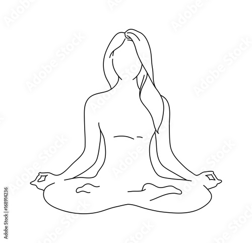 Woman yoga pose. Lotus position silhouette. Vector illustration. Meditation monochrome icon