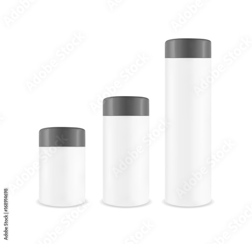 Plastic white jar with black cap. Packaging for cosmetics