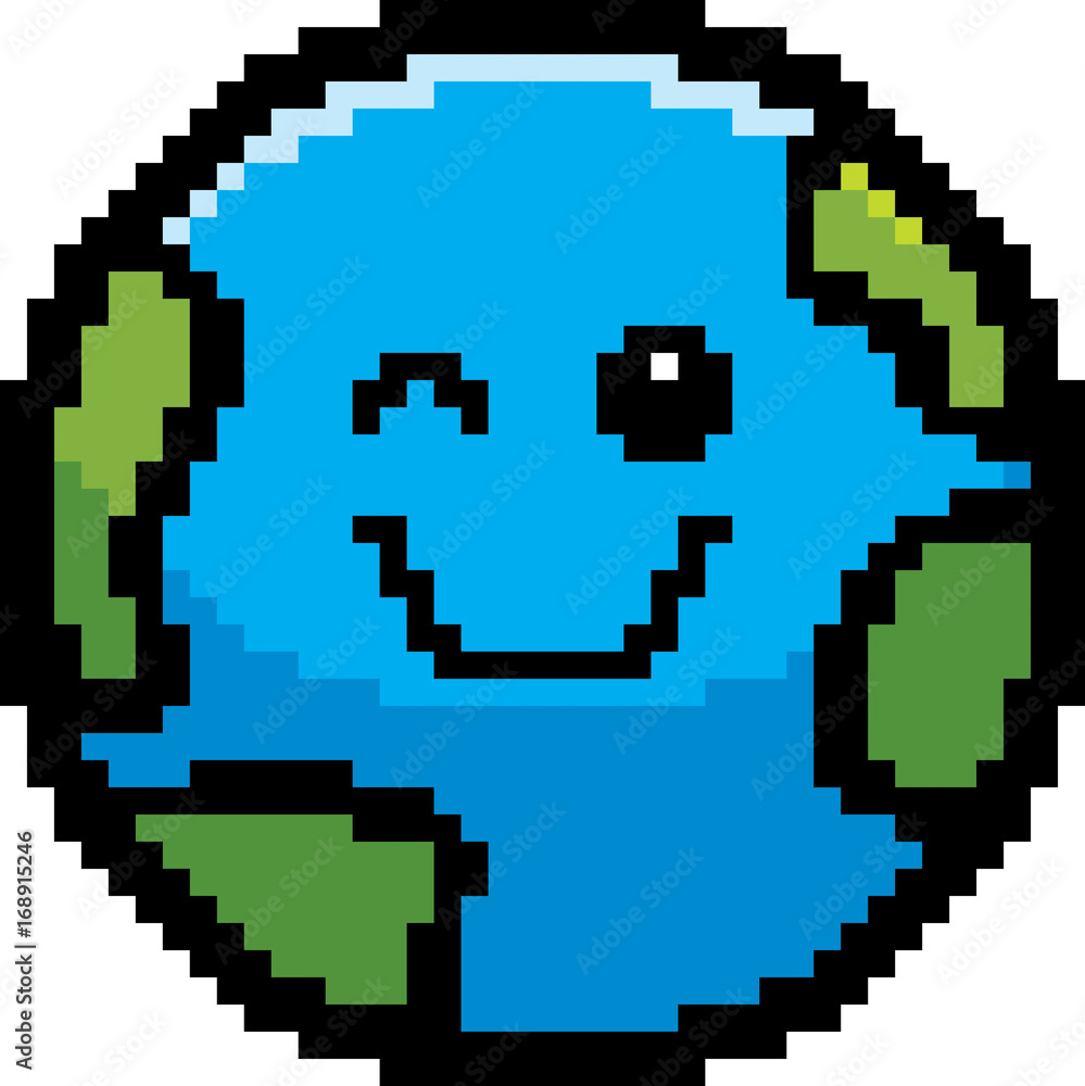 Winking 8-Bit Cartoon Earth Winking 8-Bit Cartoon Earth