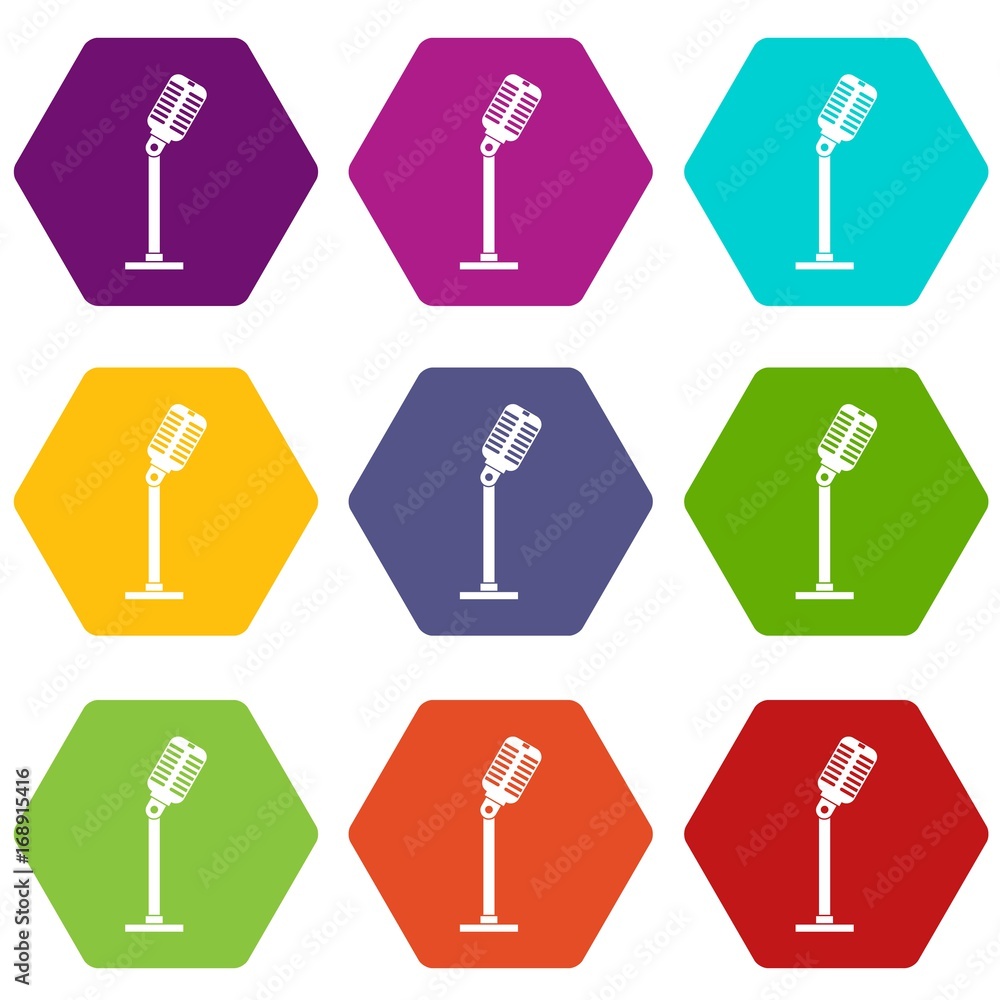 Microphone icon set color hexahedron Microphone icon set color hexahedron