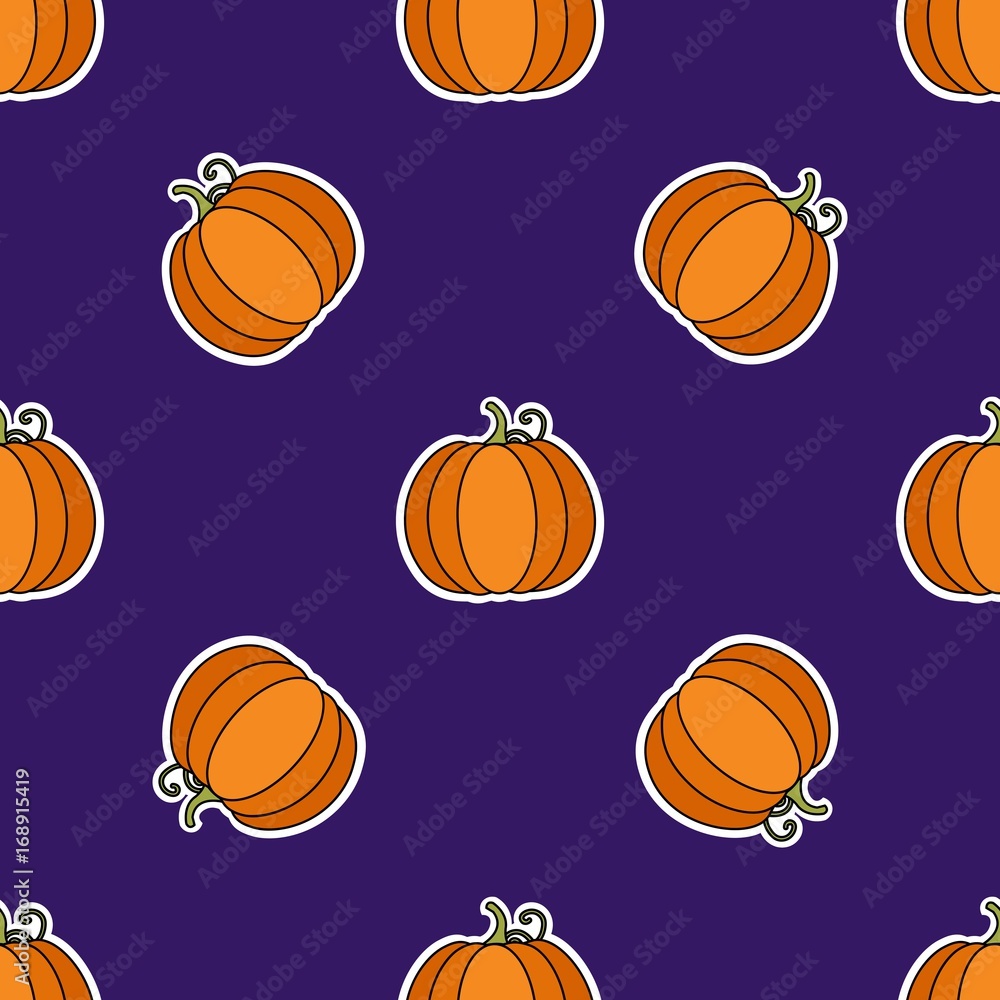 Seamless autumn background with pumpkin orange, beige, brown and yellow. Ideal for Wallpaper, fabric, gift paper, pattern fills, background of web pages, autumn greeting cards.
