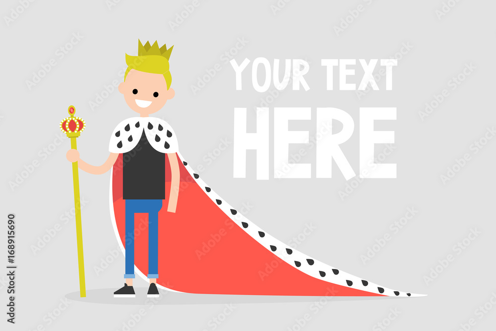 Young character wearing a royal mantle and a crown / flat editable vector illustration, clip art Young character wearing a royal mantle and a crown / flat editable vector illustration, clip art