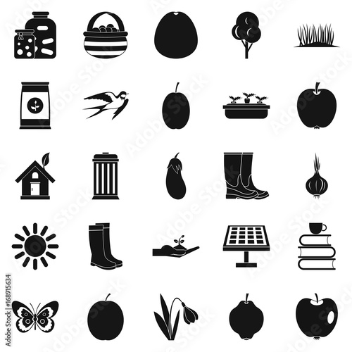 Green forest icons set, simple style