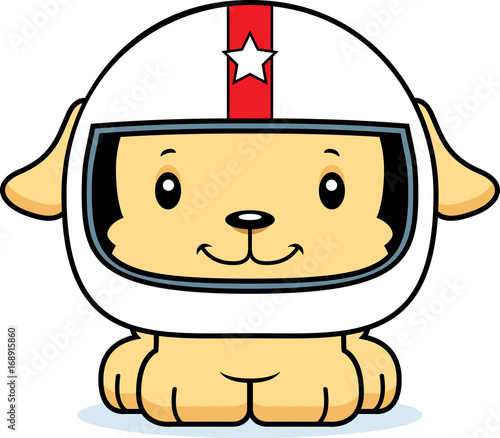 Cartoon Smiling Race Car Driver Puppy