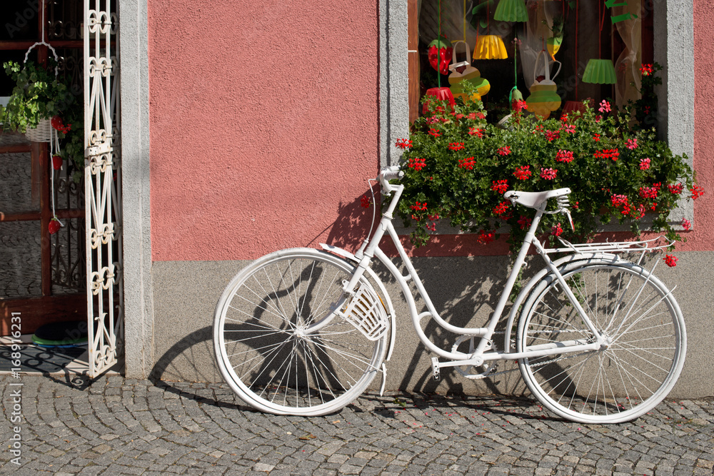 Bicycle in Front of a Entrance to the Flower Shop.