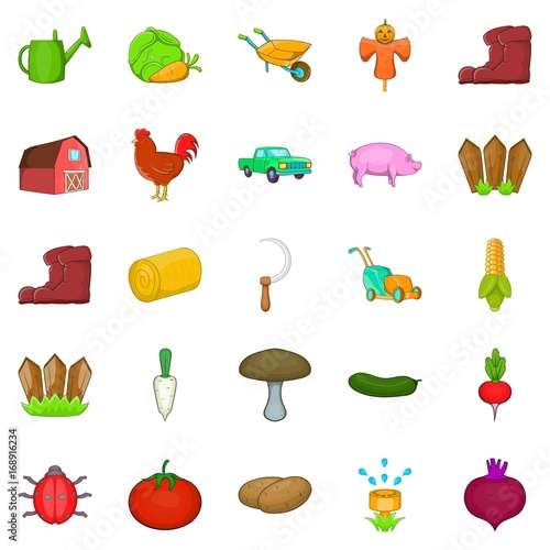 Olericulture icons set, cartoon style