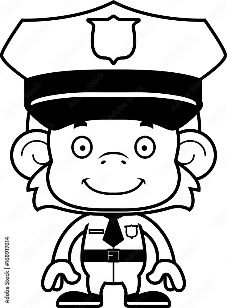 Cartoon Smiling Police Officer Monkey