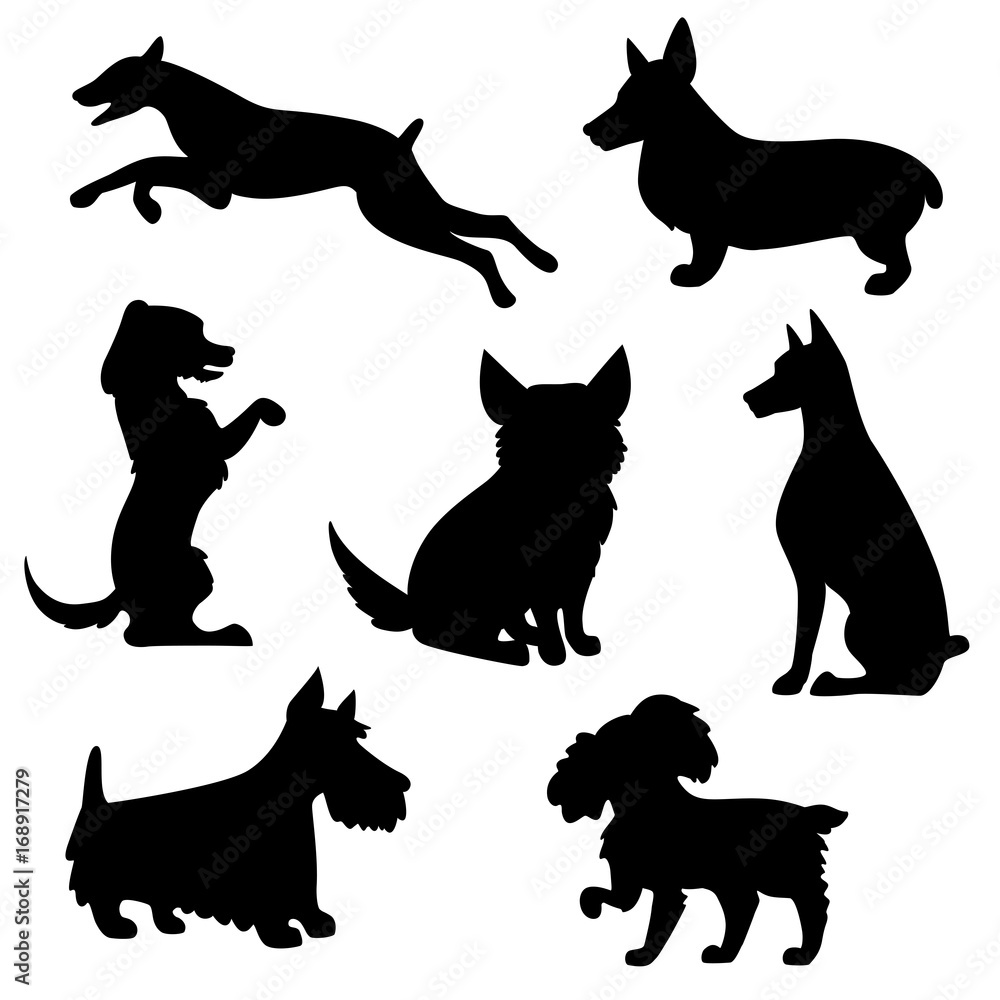 Vector set of silhouettes of dogs