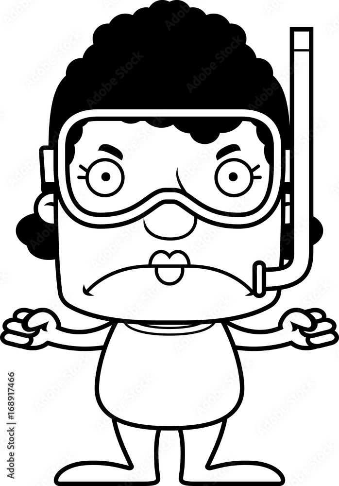 Cartoon Angry Snorkeler Woman