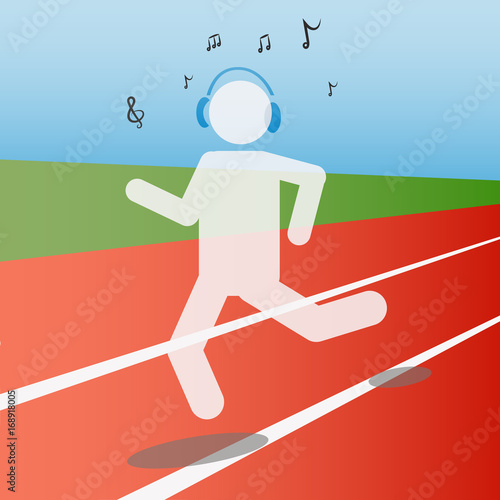 Athlete listens to music. Sportive motivation. Sports, health, music concept.