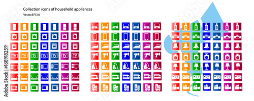 Collection of icons of home appliances for your design with different color options. Vector.
