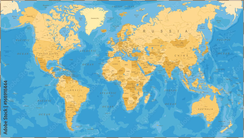 Obraz premium Mapa świata politycznego rocznika wektor