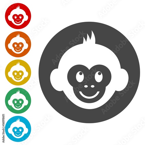 Monkey face icons set - vector Illustration 