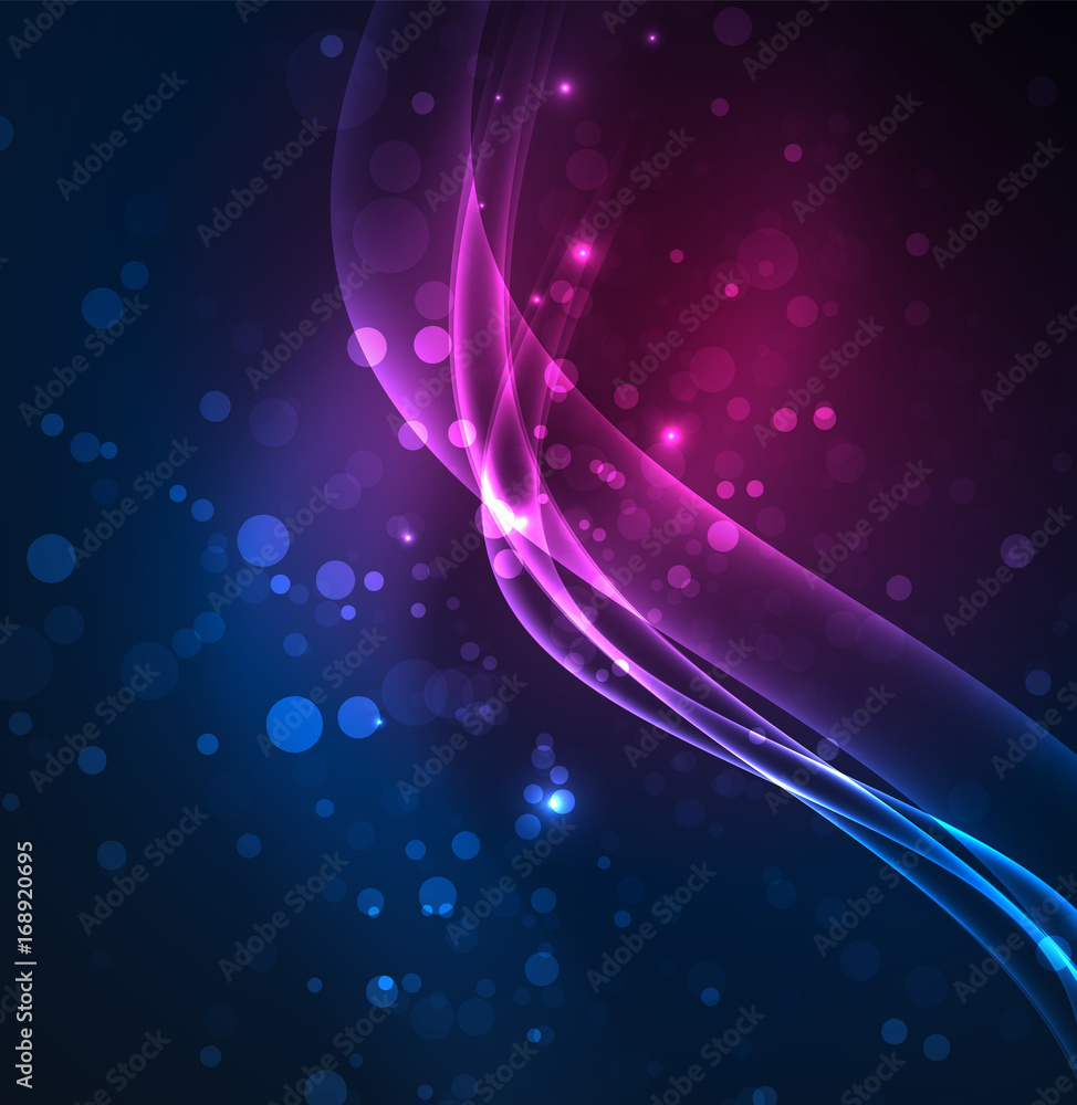 Fototapeta premium Energy lines, glowing waves in the dark, vector abstract background
