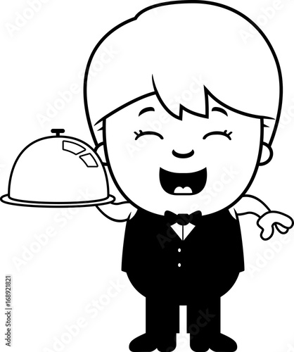 Cartoon Little Waiter Tray