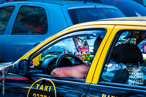 Taxi Stuck in the traffic of the city of Buenos Aires