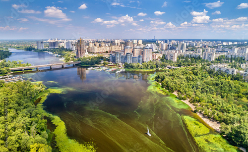 Aerial view of the Dnieper river in Kyiv, Ukraine photo