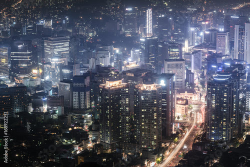 Fantastic view of a big city at night with illuminated modern architecture. Seoul downtown  South Korea