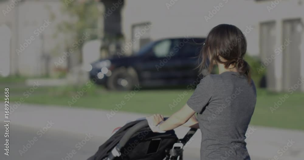 Young mom pushing stroller - instahot Young mom pushing stroller - instahot