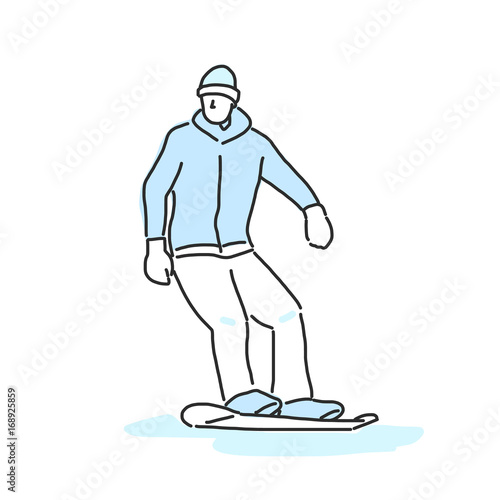 Snowboard and snowboarding winter sport, line drawing. hand drawn. vector illustration.