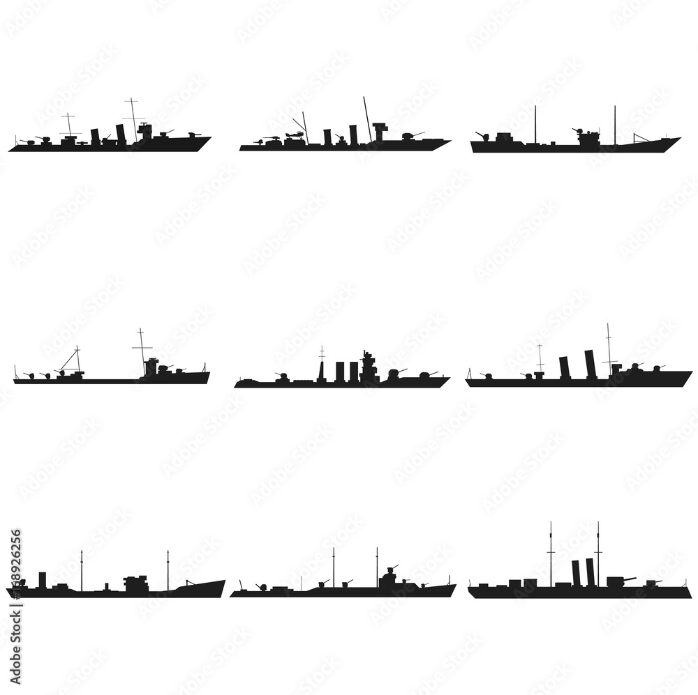 Ships silhouettes set Vector black icon on white Ships silhouettes set Vector black icon on white