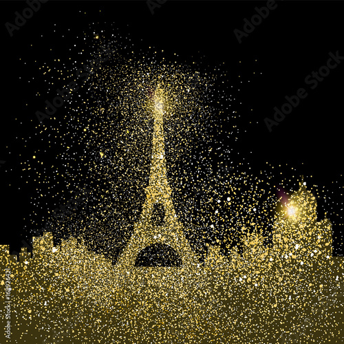 City skyline gold glitter art concept illustration