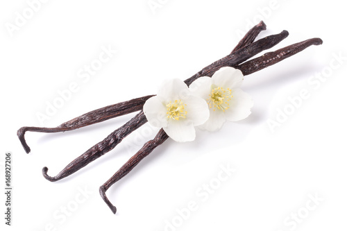 Vanilla sticks with flower isolated on white background