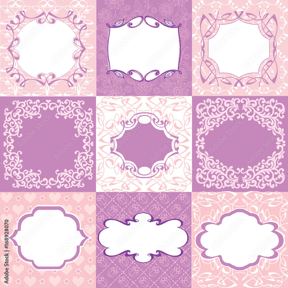Collection pink frames, cards, patterns. Can be used for Birthday, Mother's Day, Wedding, Easter, scrapbook Collection pink frames, cards, patterns. Can be used for Birthday, Mother's Day, Wedding, Easter, scrapbook