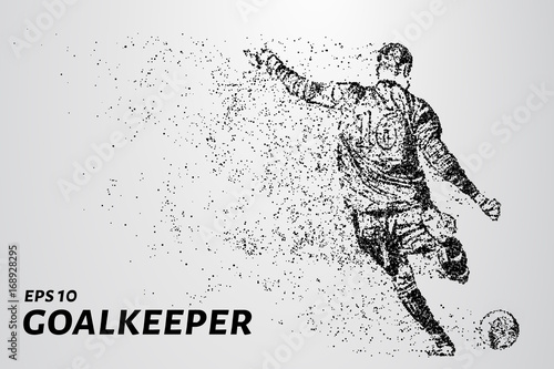 Goalkeeper of the particles. The goalkeeper knocks the ball consists of points and circles. Vector illustration © newrossosh