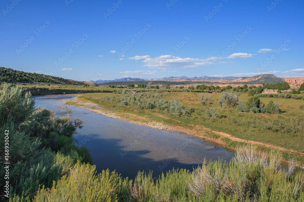 Sevier River and landscape in Utah around Hatch along Highway 89 
