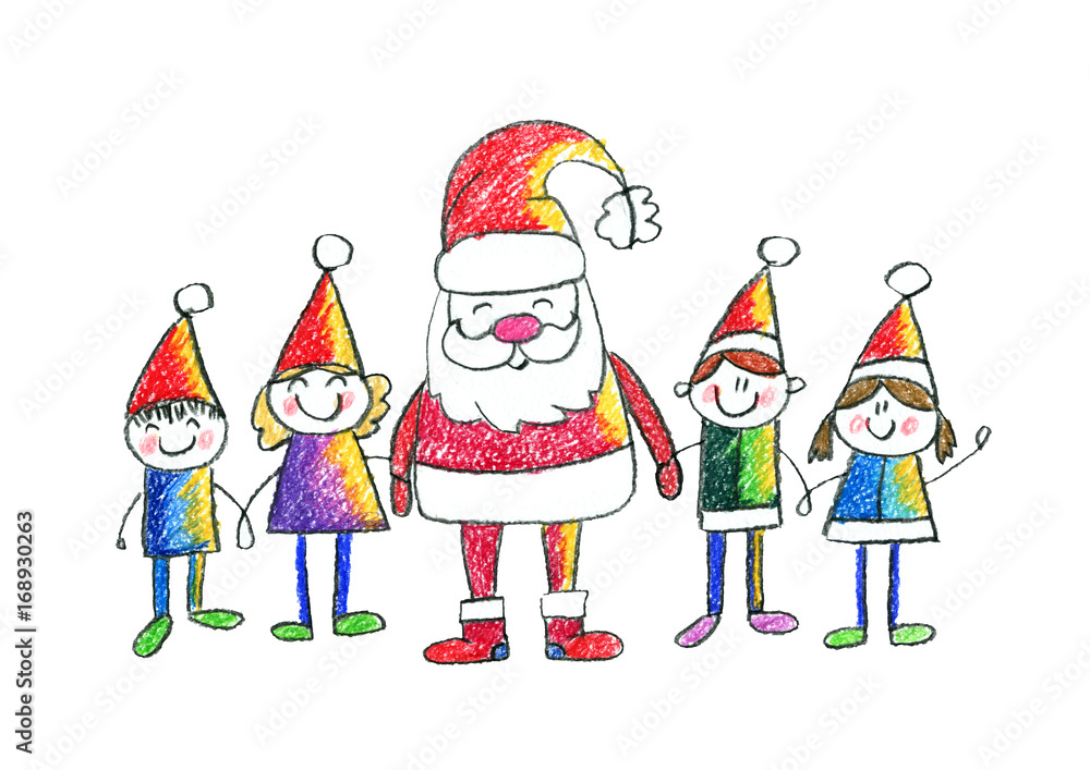 Santa Claus with small children Father frost with kids Kindergarten children wearing Christmas hat Xmas illustration New year celebration Santa Claus with small children Father frost with kids Kindergarten children wearing Christmas hat Xmas illustration New year celebration