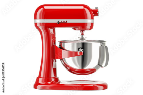 Fototapeta Naklejka Na Ścianę i Meble -  Red stand kitchen mixer, side view. 3D rendering
